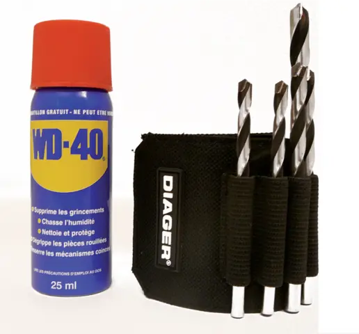 Coffret 5 forets plaquette +bombe wd-40 special metaux durs d.5-5-6-6-8