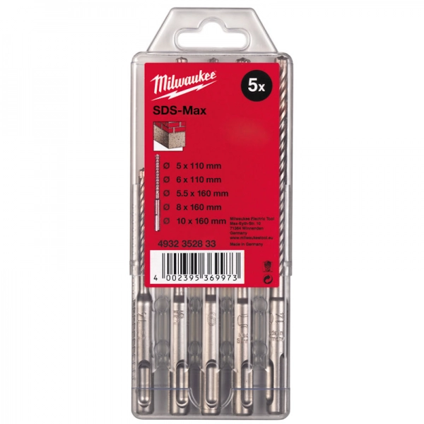 Pack 5 Forets SDS+ MX4 MILWAUKEE Ø5/6x110 - Ø6/8/10x160 mm - 4932352833