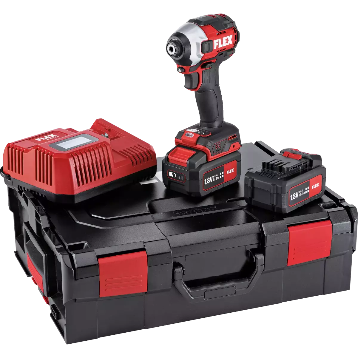 Visseuse à percussion FLEX 18V - 2 batteries 5.0 Ah + chargeur + réserve d'embouts + L-BOXX - 520771