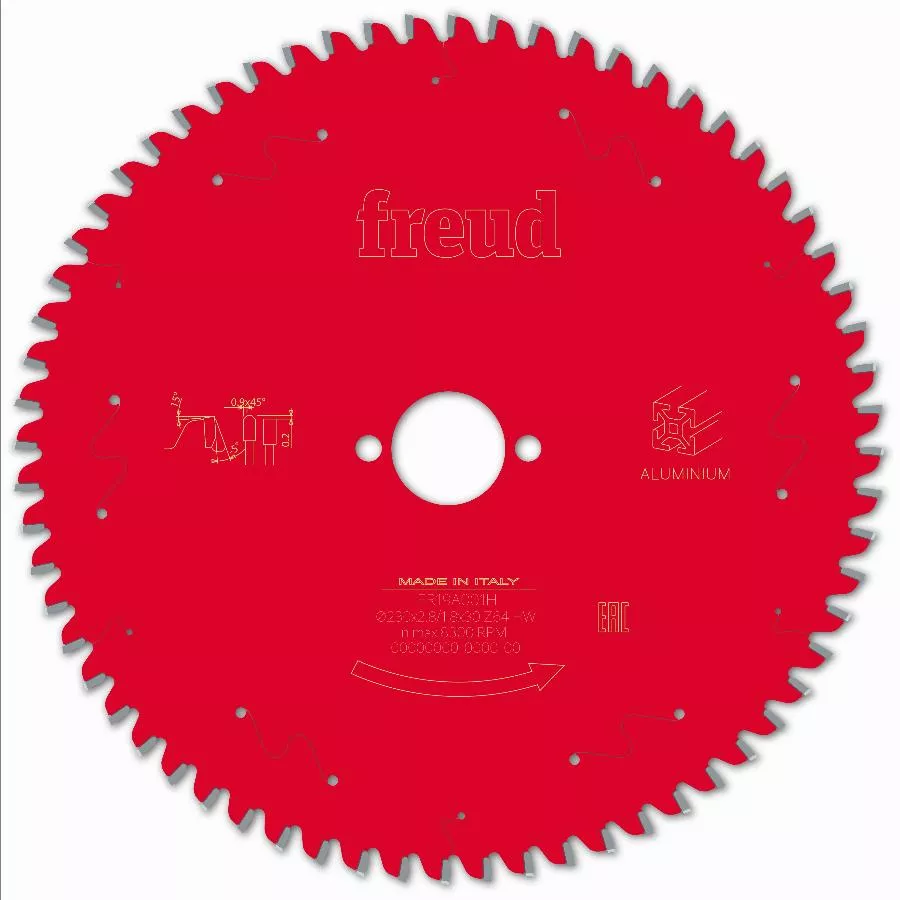 Lame pour scie circulaire portative FREUD - Ø230 2,8/1,8 AL30 Z64 TP -5° - F03FS09818 -FR19A001H