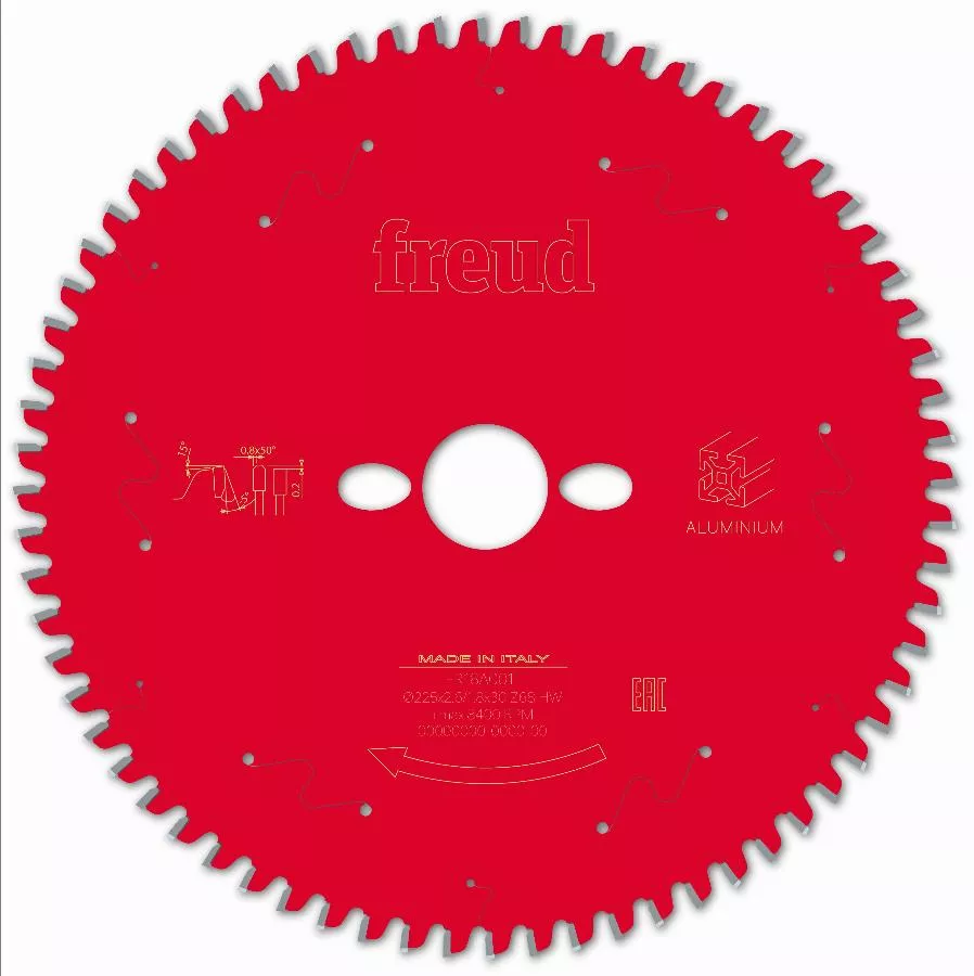 Lame pour scie circulaire portative FREUD - Ø225 2,6/1,8 AL30 Z68 TP -5° - F03FS09834 -FR18A001T