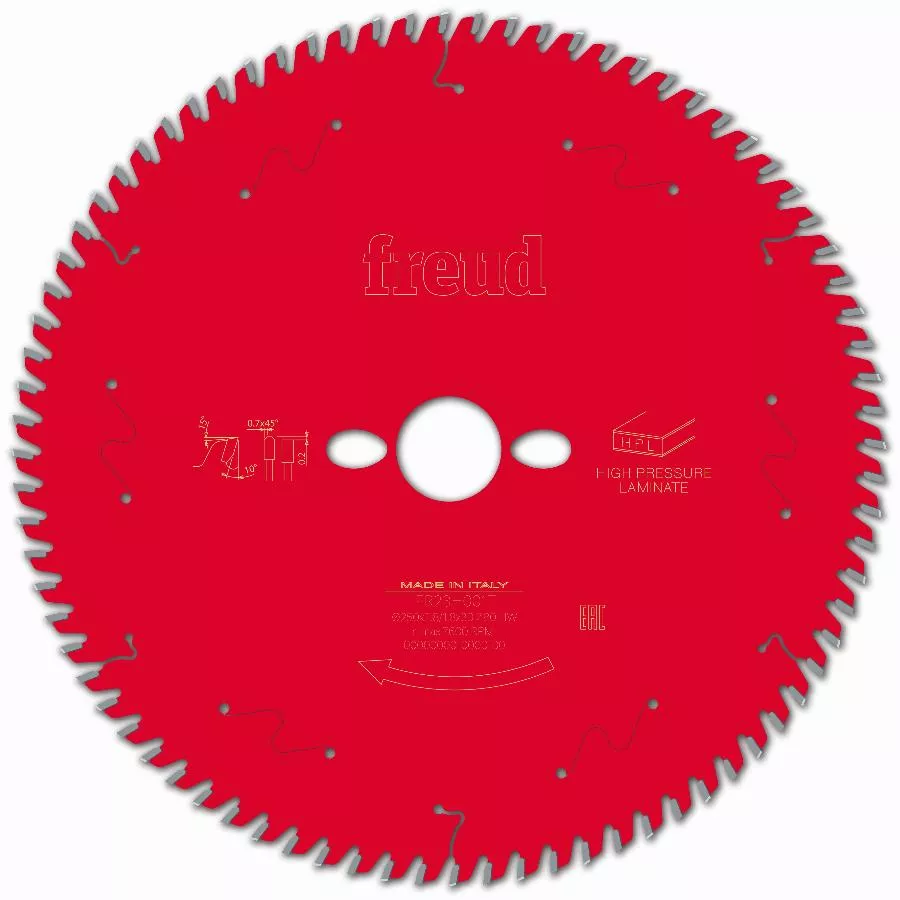 Lame pour scie circulaire portative FREUD - Ø250 2,8/1,8 AL30 Z80 TP 10° - F03FS09877 -FR23H001T