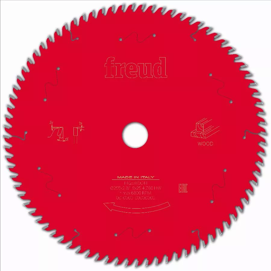 Lame pour scie circulaire portative FREUD - Ø255 2,8/1,8 AL25,4 Z80 BA 15° - F03FS10136 -FR25W004T