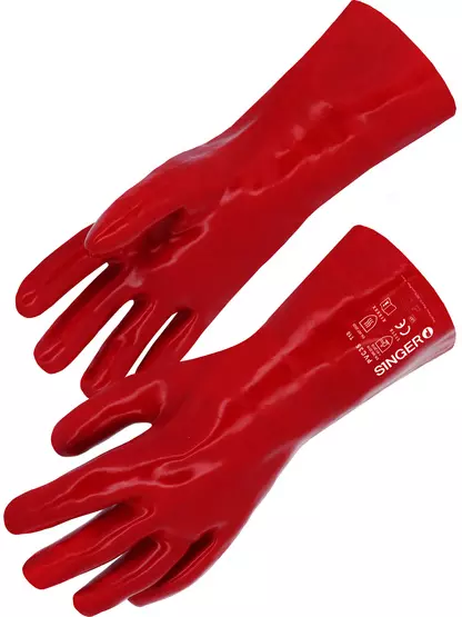 Gants de protection en PVC sur support coton - 350 mm - T.10 - Rouge - SINGER - PVC3510