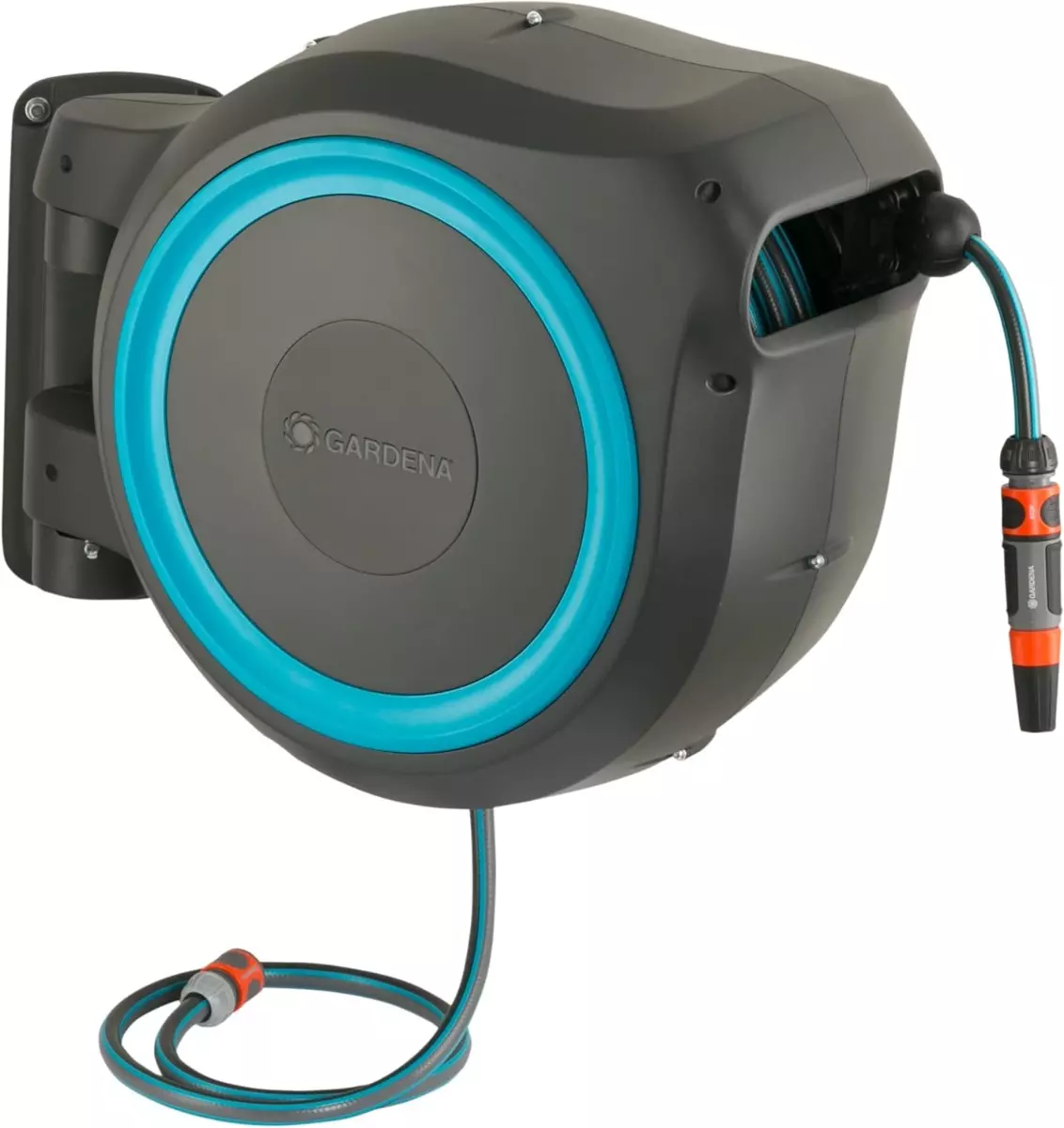 Dévidoir automatique mural RollUp M/L 25m - Liseré bleu - GARDENA - 18620-20