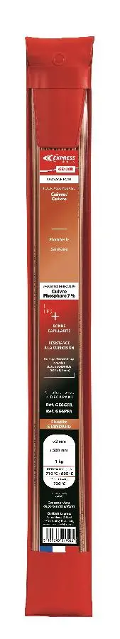 Baguette de brasure EXPRESS - Phosphore 7% - Ø 2 mm x L500 mm - Blister de 1kg - GE170B