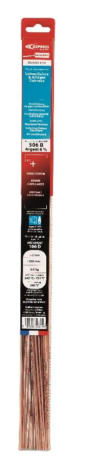 Baguette de brasure EXPRESS ATG - Spécial gaz - Argent 6% - Ø 2 mm x L500 mm - Blister de 500 grammes - GE206GC
