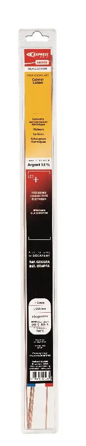 Baguette de brasure EXPRESS - Argent 15% - Ø 2 mm x L500 mm - Blister de 5 baguettes - GE215E