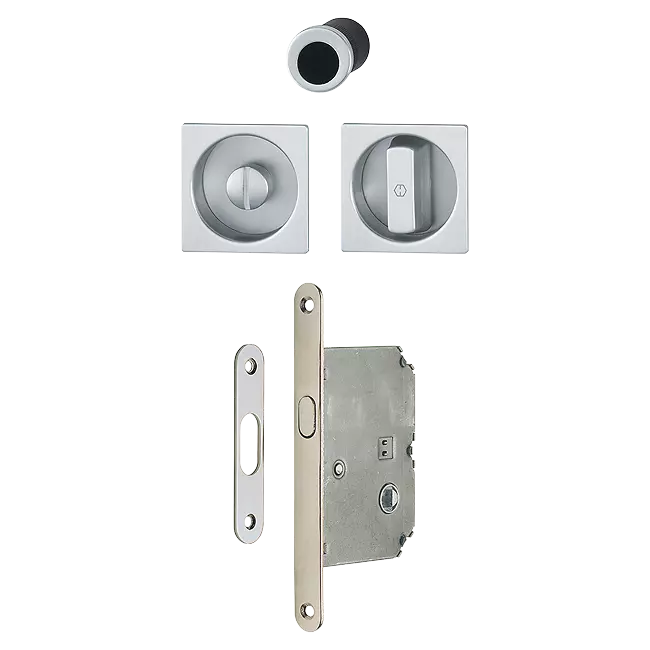 Set 1 aluminium pour porte coulissante 4920 F94-1 carré aspect chromé satiné, aveugle sans gâche, cuvette + doigt - HOPPE - 3948251