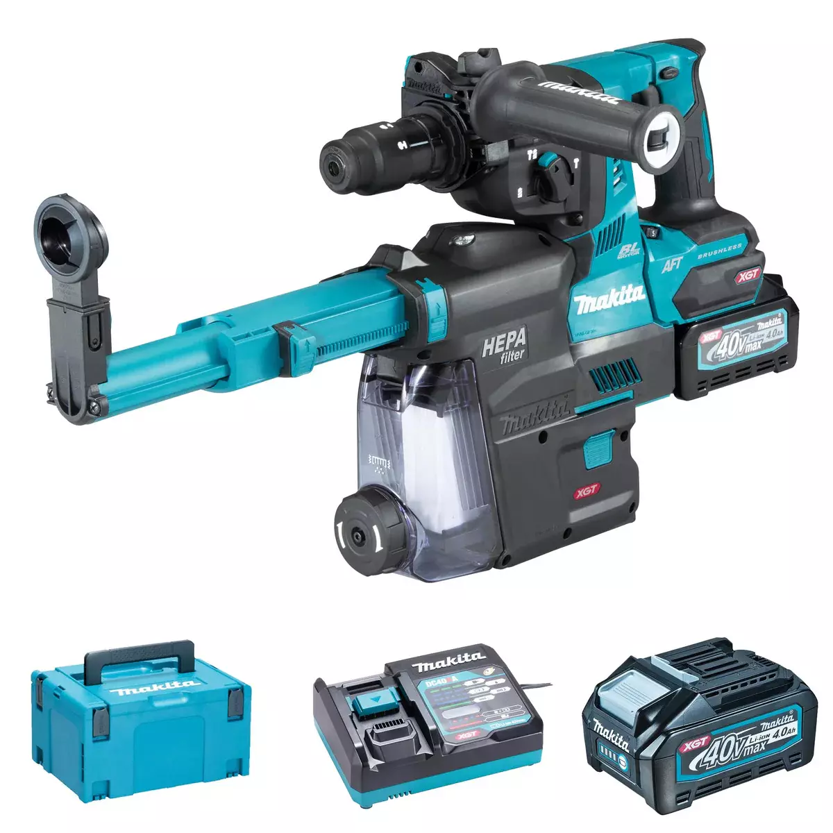 Perfo-burineur SDS-Plus 40V max 28 mm AWS - MAKITA - avec 2 batteries 40V 4.0Ah - chargeur - MakPac-  HR002GM204