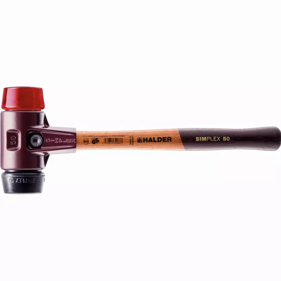 Maillet HALDER SIMPLEX Caoutchouc chargé / plastique avec boîtier en fonte malléable et manche en bois - D=60 mm - 3026.060