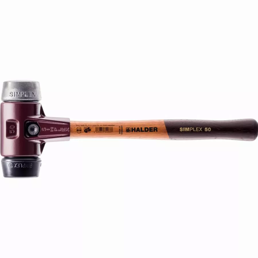 Maillet HALDER SIMPLEX Caoutchouc chargé / métal doux avec boîtier en fonte malléable et manche en bois - D=80 mm - 3029.080