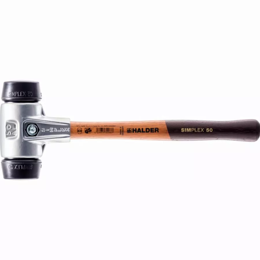 Maillet HALDER SIMPLEX Caoutchouc chargé avec boîtier en aluminium et manche en bois - D=60 mm - 3102.060