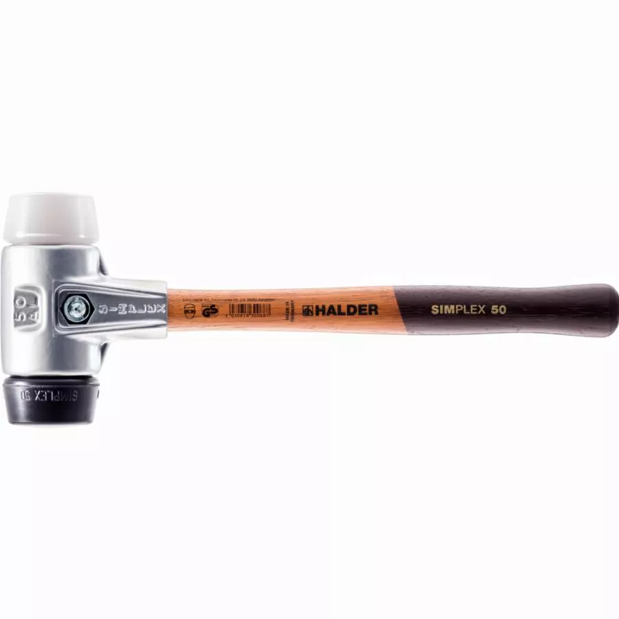 Maillet HALDER SIMPLEX Caoutchouc chargé / superplastique avec boîtier en aluminium et manche en bois - D=60 mm - 3127.060