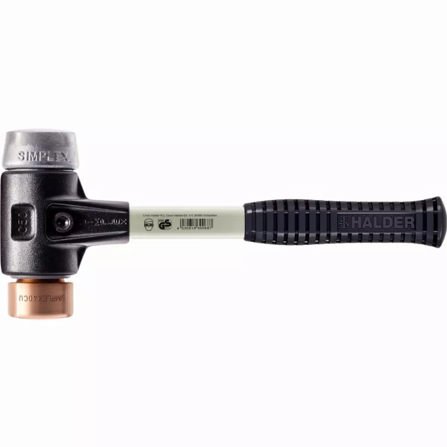 Maillet HALDER SIMPLEX Cuivre / métal doux avec boîtier en fonte malléable renforcée et manche en fibre de verre - D=40 mm - 3749.040