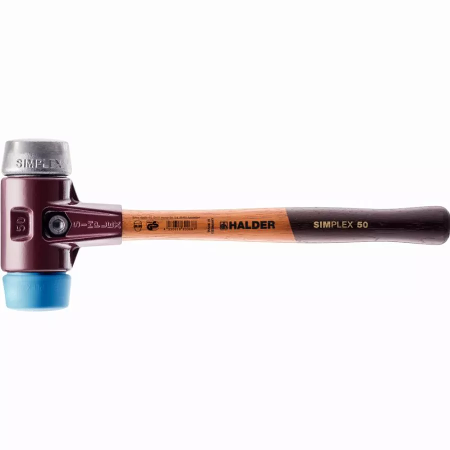 Maillet HALDER SIMPLEX TPE souple / métal doux avec boîtier en fonte malléable et manche en bois - D=60 mm - 3019.060