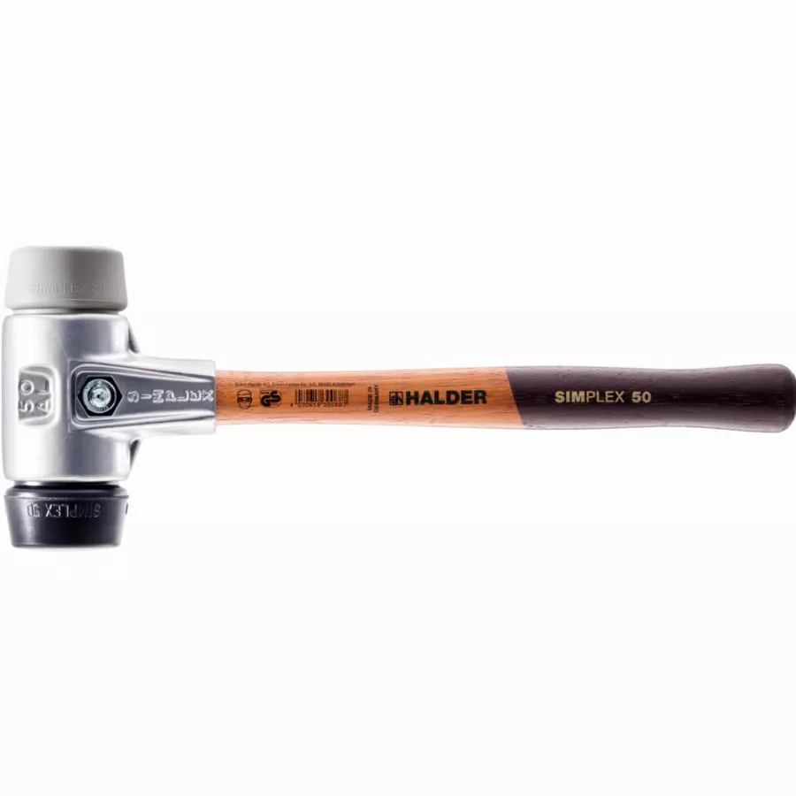 Maillet HALDER SIMPLEX Caoutchouc chargé / TPE moyen avec boîtier en aluminium et manche en bois - D=60 mm - 3123.060