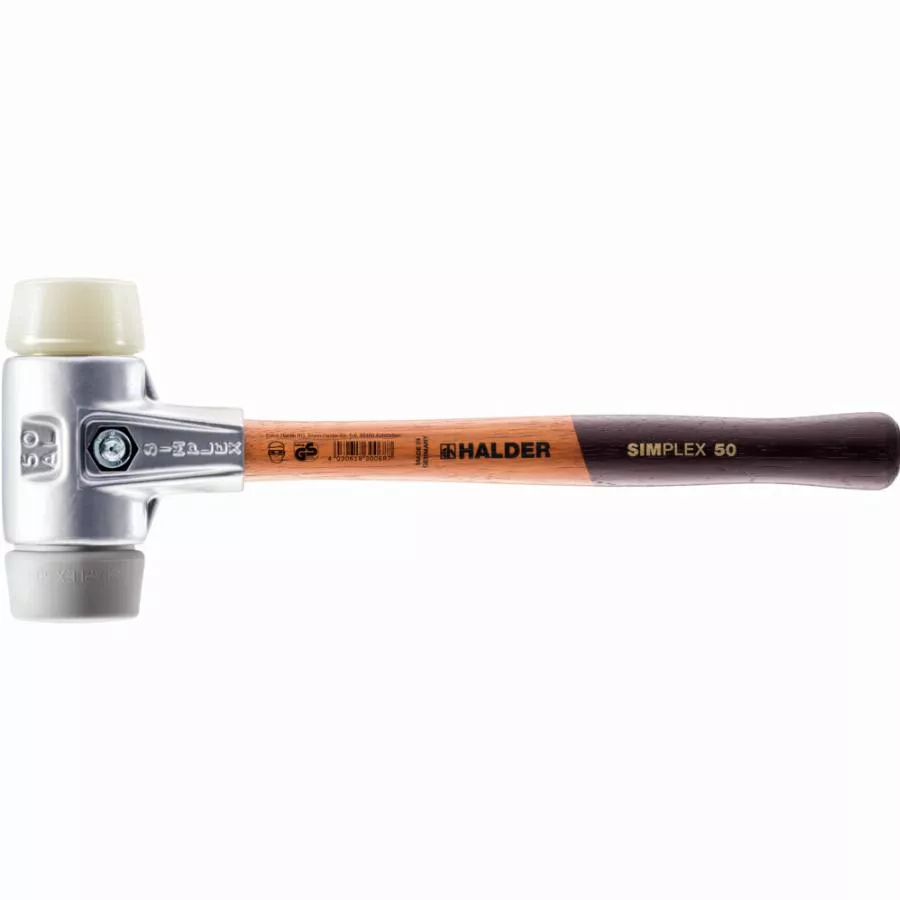 Maillet HALDER SIMPLEX TPE moyen / nylon avec boîtier en aluminium et manche en bois - D=60 mm - 3138.060
