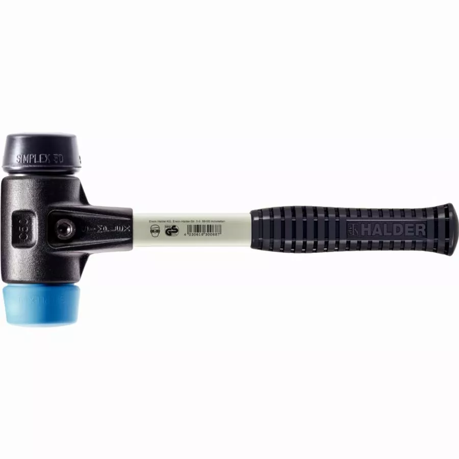 Maillet HALDER SIMPLEX TPE souple / métal doux avec boîtier en fonte malléable renforcée et manche en fibre de verre - D=60 mm - 3712.060
