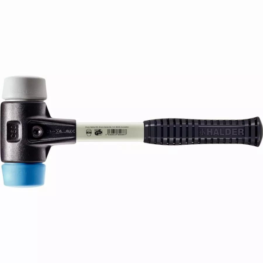 Maillet HALDER SIMPLEX TPE souple / TPE moyen avec boîtier en fonte malléable renforcée et manche en fibre de verre - D=60 mm - 3713.060