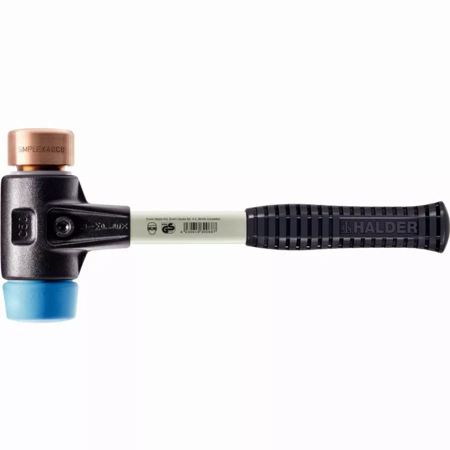 Maillet HALDER SIMPLEX TPE souple / cuivre avec boîtier en fonte malléable renforcée et manche en fibre de verre - D=30 mm - 3714.030