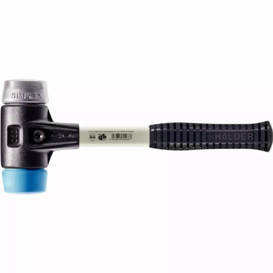 Maillet HALDER SIMPLEX TPE souple / métal doux avec boîtier en fonte malléable renforcée et manche en fibre de verre - D=60 mm - 3719.060
