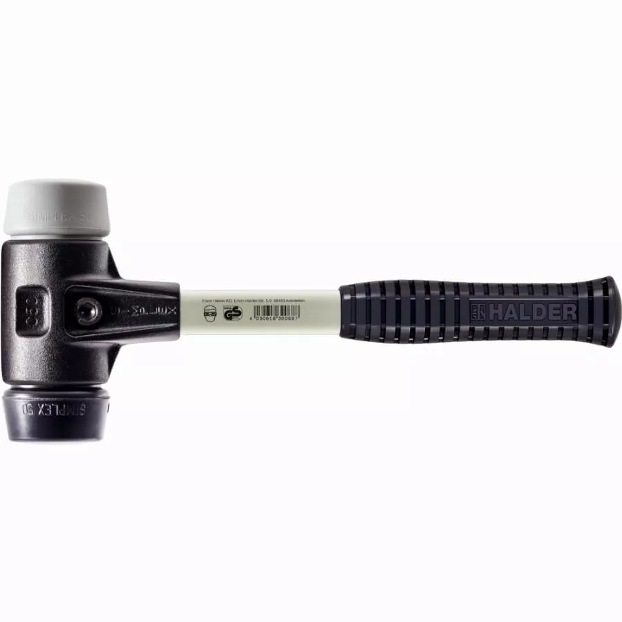 Maillet HALDER SIMPLEX caoutchouc chargé / TPE moyen avec boîtier en fonte malléable renforcée et manche en fibre de verre - D=60 mm - 3723.060