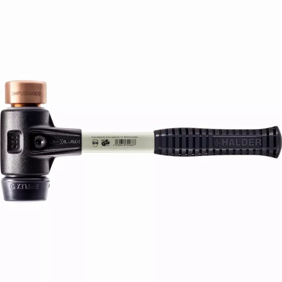 Maillet HALDER SIMPLEX caoutchouc chargé / cuivre avec boîtier en fonte malléable renforcée et manche en fibre de verre - D=40 mm - 3724.040