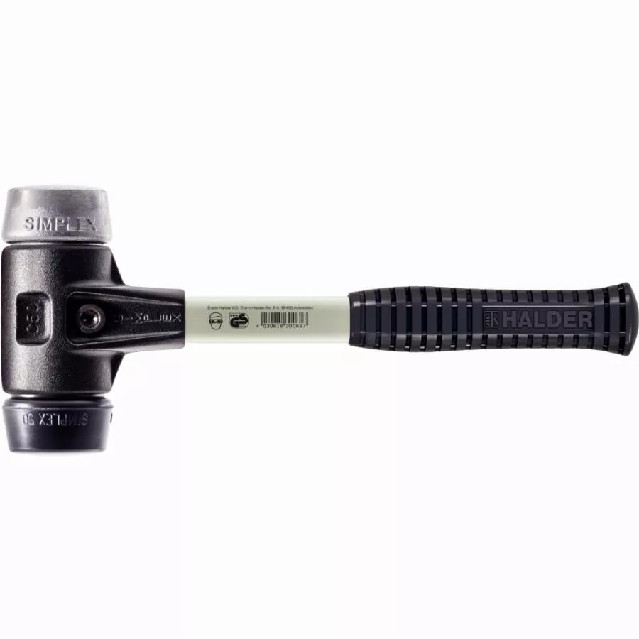 Maillet HALDER SIMPLEX Caoutchouc chargé / métal doux avec boîtier en fonte malléable renforcée et manche en fibre de verre - D=80 mm - 3729.080