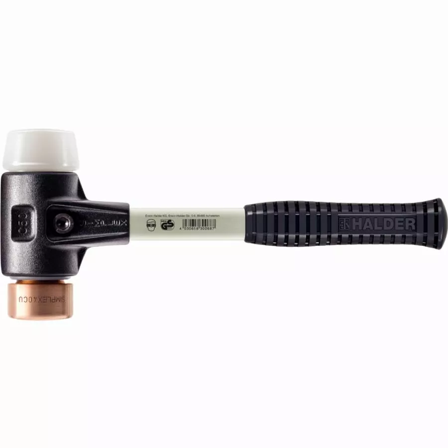 Maillet HALDER SIMPLEX Cuivre / superplastique avec boîtier en fonte malléable renforcée et manche en fibre de verre - D=40 mm - 3747.040