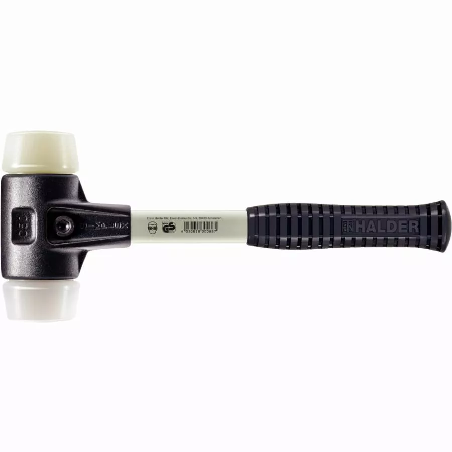 Maillet HALDER SIMPLEX superplastique / nylon avec boîtier en fonte malléable renforcée et manche en fibre de verre - D=80 mm - 3778.080
