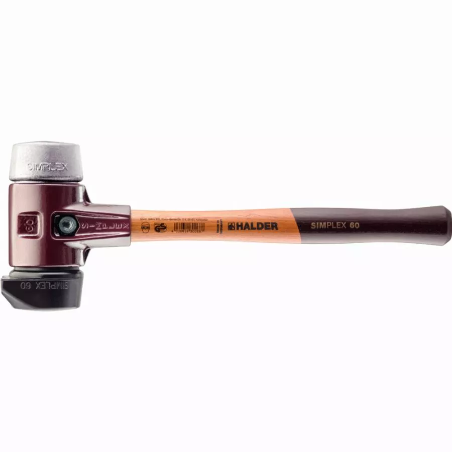 Maillet HALDER SIMPLEX Caoutchouc chargé, avec pied intégré / métal doux, avec boîtier en fonte malléable et manche en bois de haute qualité - D=80 mm - 3029.280