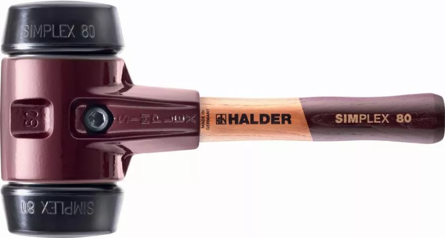 Maillet HALDER SIMPLEX Caoutchouc chargé avec boîtier en fonte malléable et manche en bois - D=80 mm - Manche extra-court - 3002.082