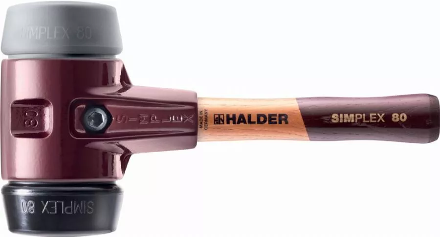 Maillet HALDER SIMPLEX TPE moyen / caoutchouc chargé avec boîtier en fonte malléable et manche en bois - D=80 mm - Manche extra-court - 3023.082