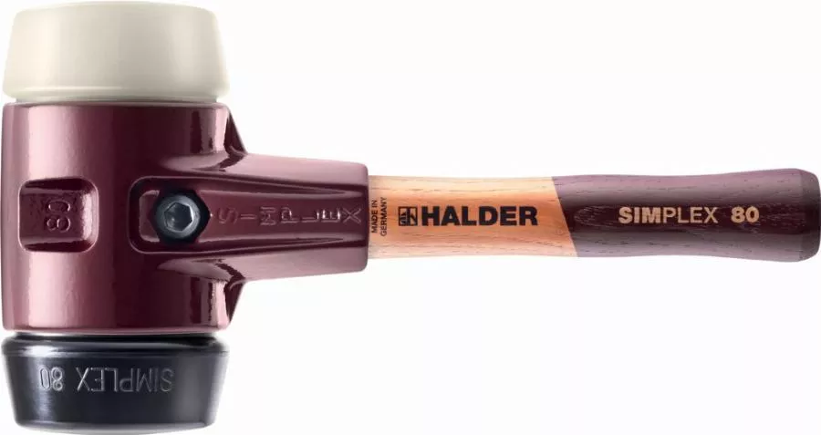 Maillet HALDER SIMPLEX Caoutchouc chargé / nylon avec boîtier en fonte malléable et manche en bois - D=80 mm - Manche extra-court - 3028.082