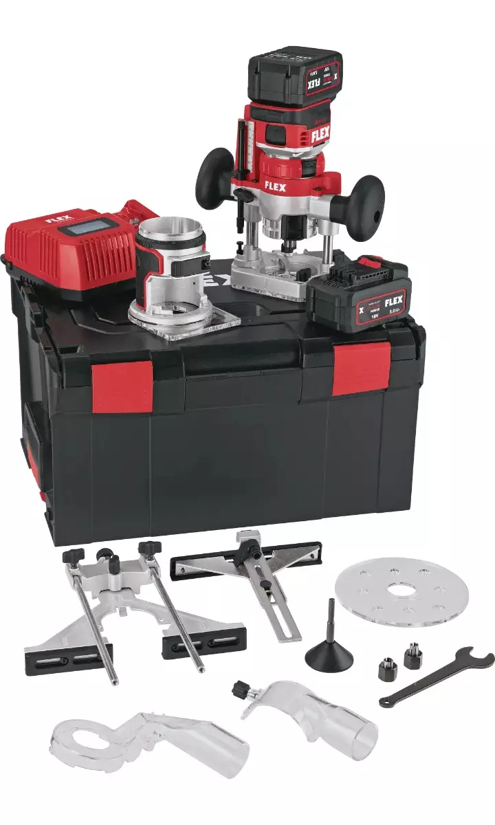 Affleureuse et défonceuse CER 18.0-EC/5.0 Set sur batterie - 18 V - FLEX - Set coffret L-Boxx + 2 batteries 5 Ah + 1 chargeur - 531636