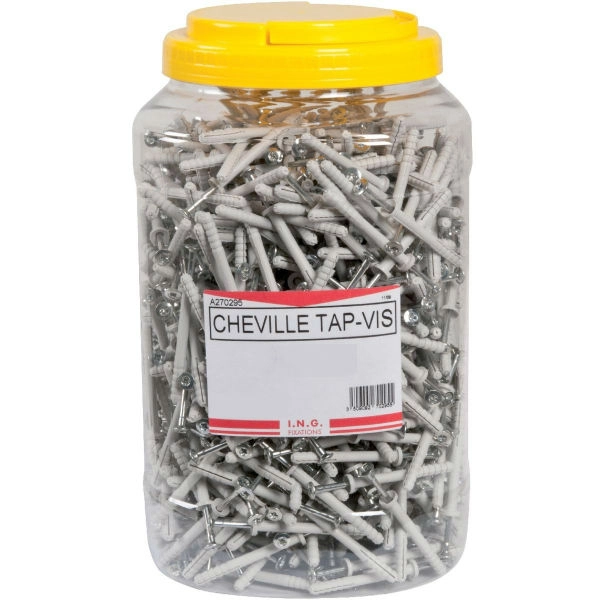 Seau de 1500 chevilles à frapper ING Fixation Tap-vis - Collerette plate - Ø6mm x 35 mm - A270290