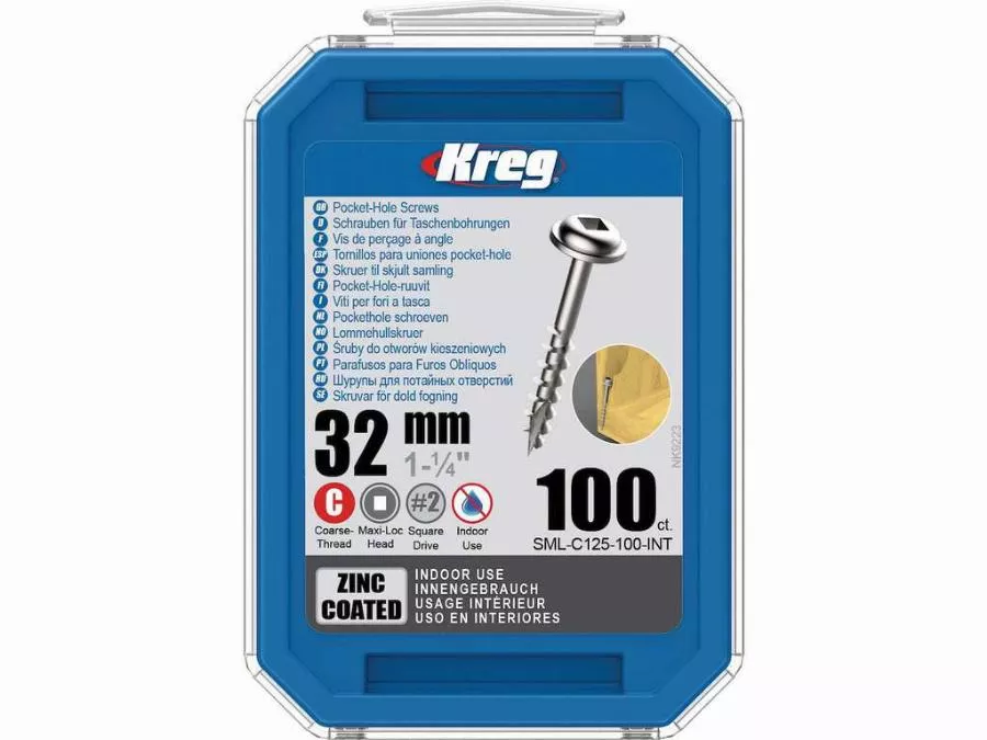 Vis zinc KREG 32 mm avec filetage grossier - Boite de 100 vis - SML-C125-100-INT
