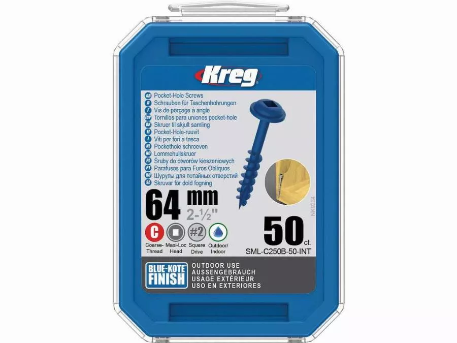 Vis KREG Blue-kote - 64 mm avec filetage grossier - Boite de 50 vis - SML-C250B-50-INT