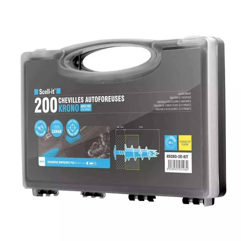 Kit 200 chevilles autoforeuses + vis  - SCELL-IT - KRONO-SR-KIT