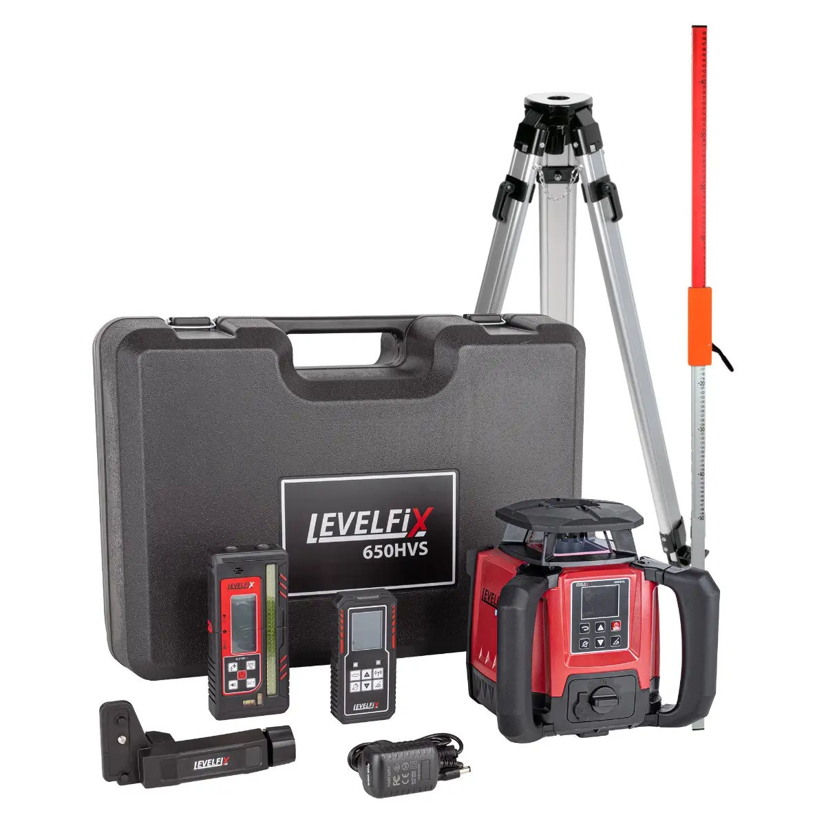 Laser rotatif Levelfix 650HVS multifonction rouge - Set 1 avec Trépied 1,8 m + Mire de mesure - NETIM - 554641