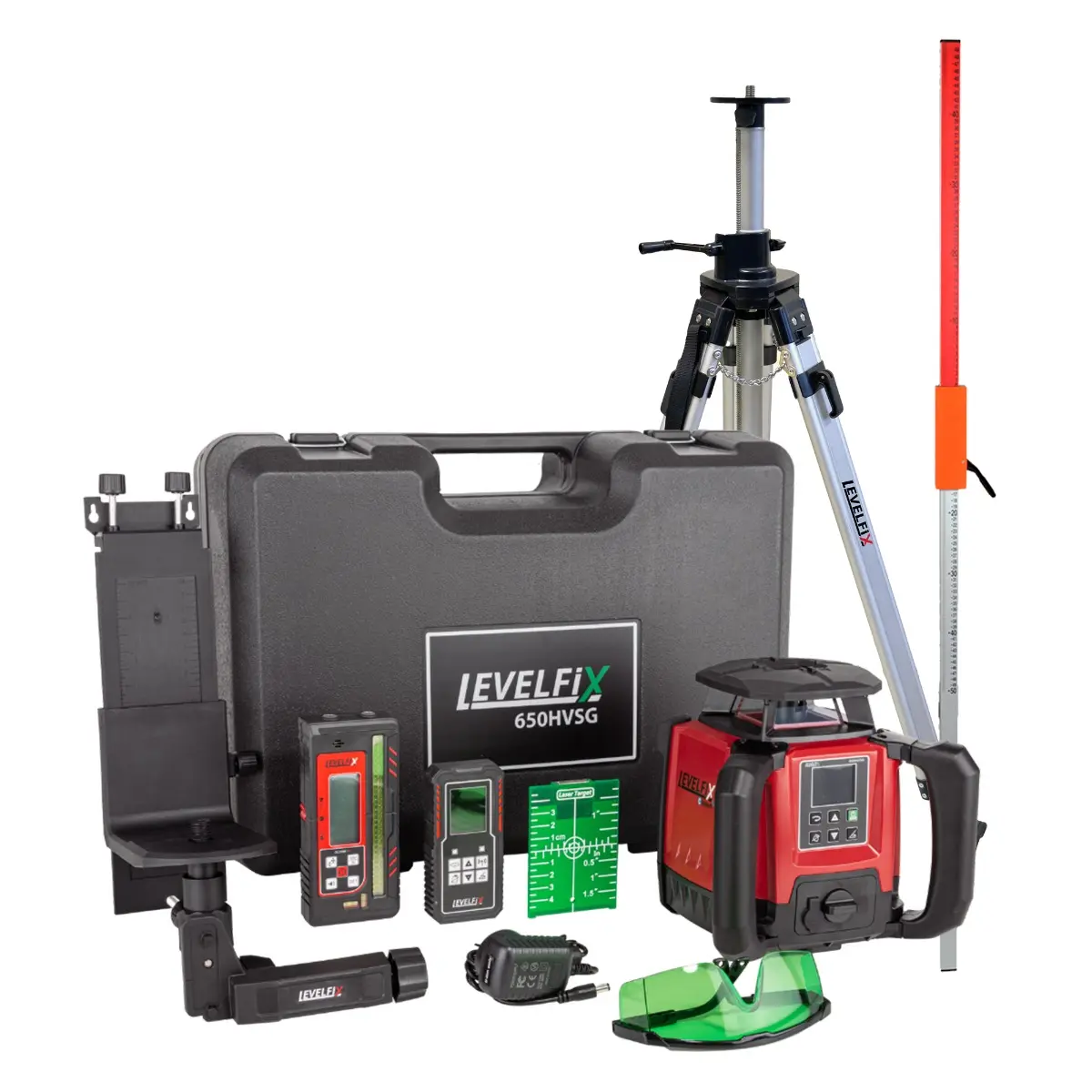 Laser rotatif Levelfix 650HVSG multifonction vert - Set 2 avec Trépied 3 m + Mire de mesure 5 m - NETIM - 554652