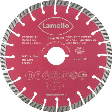 Lame de scie circulaire Ø180 x 2.4 x 29 mm LAMELLO - Diamant - Prof.60 mm - Pour béton-brique - 132530