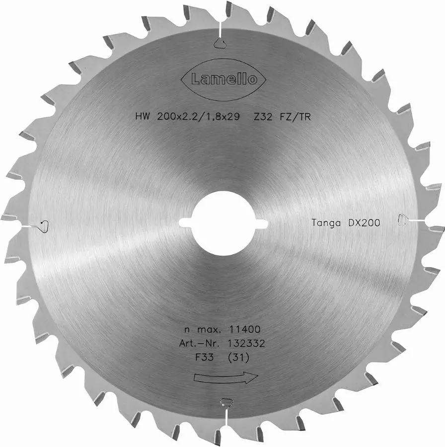 Lame de scie circulaire Ø200 x 2.2 x 29 mm LAMELLO - Métal dur Z32 - Prof.70 mm - Pour fenêtre aluminium - 132332