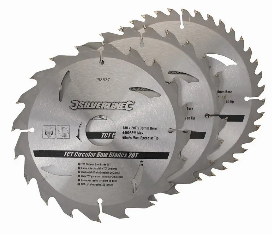 Lot de 3 lames SILVERLINE TCT Ø184 mm Alésage 30 mm - 20, 24 et 40 dents - 801292