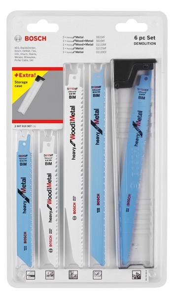 Set de lame BOSCH pour scie sabre - Spécial Démolition + Etui de rangement - 2607010907 