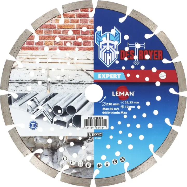 Disque diamant segment 230x22,23 - hauteur 10 mm - multi matériaux - LEMAN - 720230