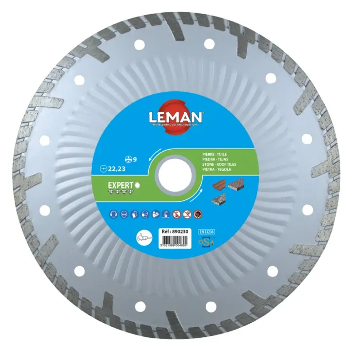 Disque diamant jante continue 230x22,23 - hauteur 9 mm - tuile granit - LEMAN - 890230