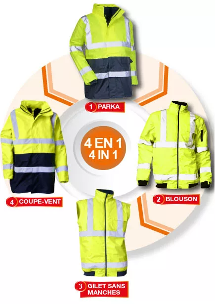 Prévention parka 4 en 1LMA haute visibilité T4 L Jaune fluo/ Marine - 5002 T4/L