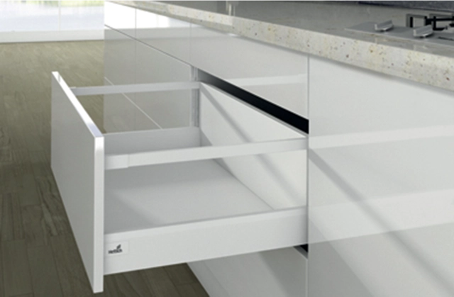 Casserolier Arcitech HETTICH - P.350 H.250/94mm - blanc sans coulisse avec tringle - 9149391